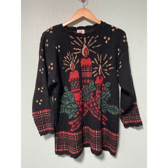 Vintage Nutcracker Christmas Light Black Sweater - Picture 1 of 6